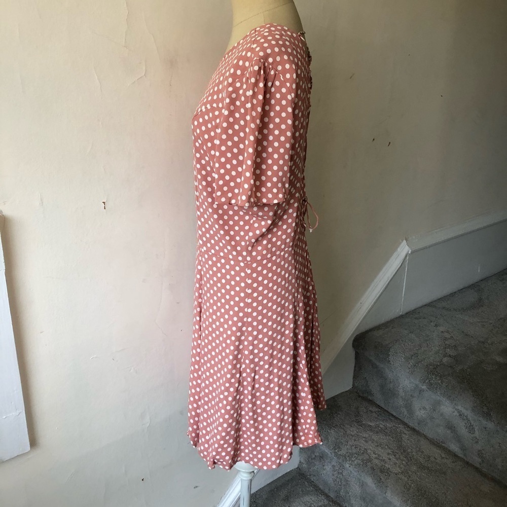 Privacy Please Yvonne Pink White Polkadot Henson Lace Up Back Dress EUC Size M - Picture 5 of 9